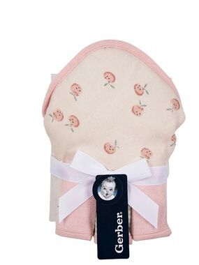 Gerber Baby Girl Terry Hooded Towel and Washcloth Set, 4-piece.
